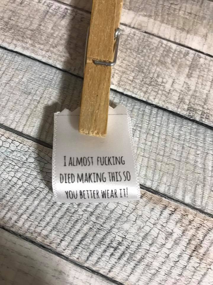 25mm Funny Sew-In Labels – Pack of 20 | I almost F*****g died making this. image 0